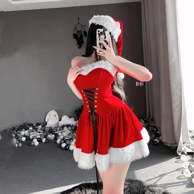 Women's Christmas Dress Design Costume Set with Drawstring and Accessories