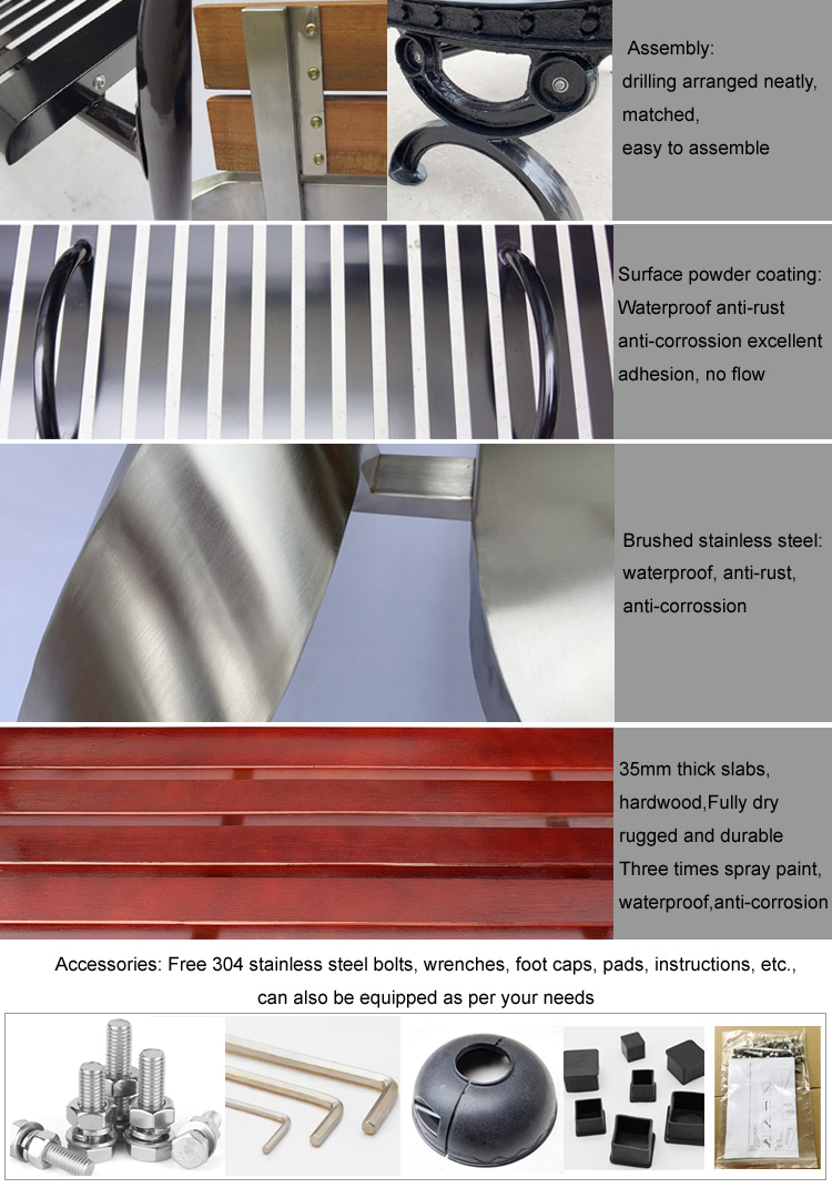 Urban Street Furnitures ISO14001 Stainless Steel Garden Bench