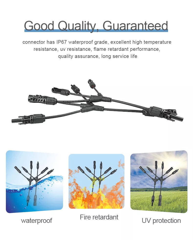 30A Female Solar Y Branch Connectors , 6mm2 Solar Panel Wire Connectors