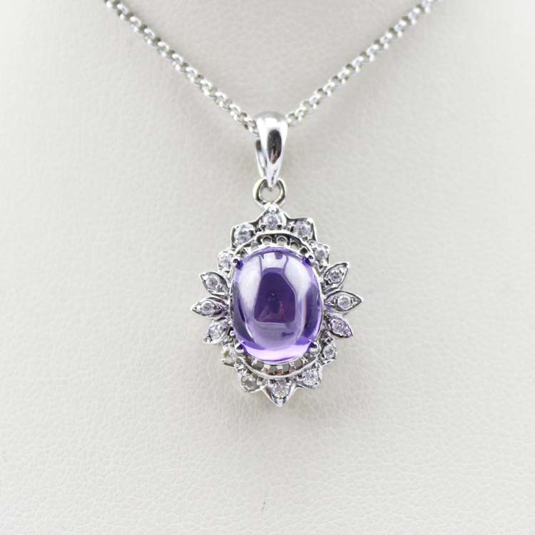 925 Silver Oval Ruby Cubic Zirconia Pendant Necklace (FP033)