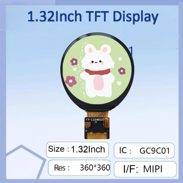 1.32-Inch Round TFT LCD Display | 360×360 Pixels High-Res, GC9C01 Driver Chip, Wide Viewing Angle, Vibrant Color for Smart Watches & Wearable Fitness