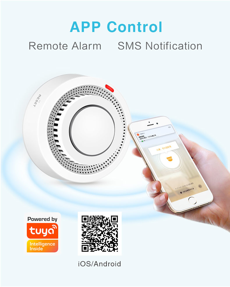 Smart Life Tuya Remote Control Wifi Smoke Sensor Work With Amazon Alexa Google