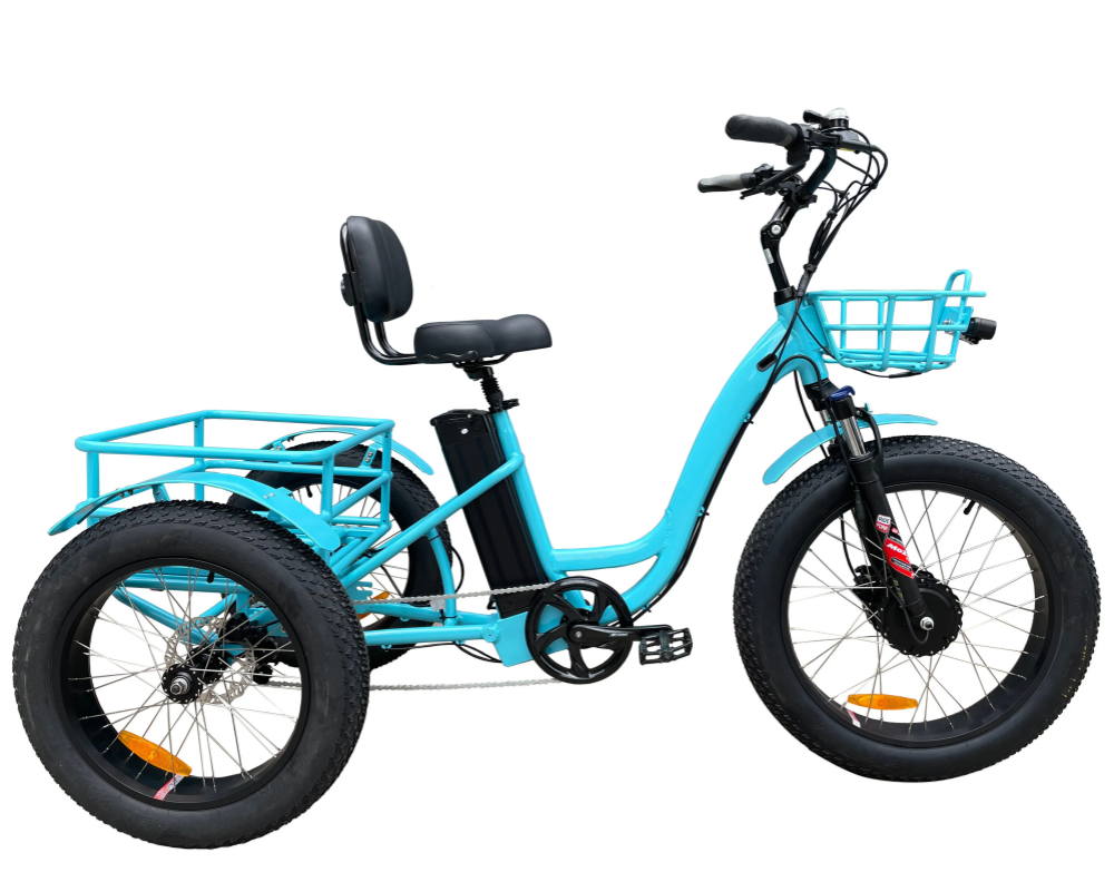 24 Inch 3 Wheel Electric Tricycle 7 Speed 48V 750W Electric Fat Tire Cargo Bike
