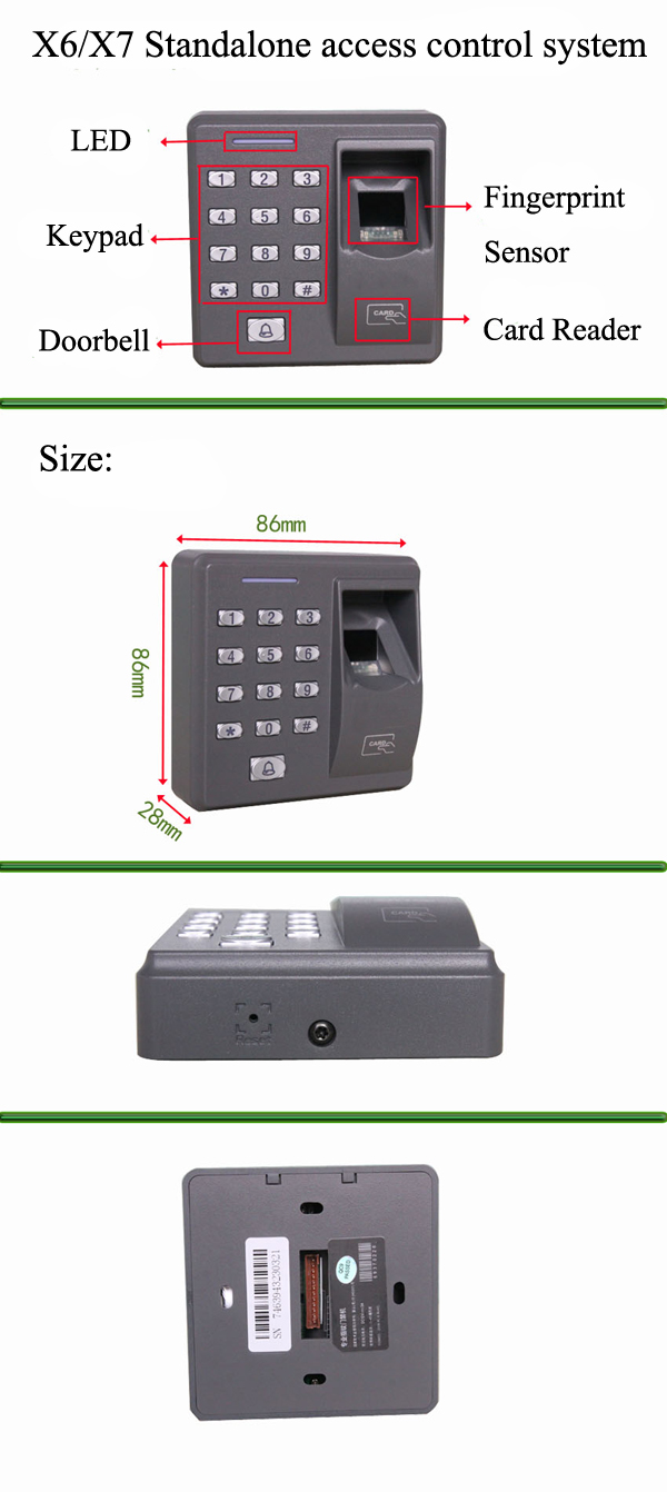 Zkteco X6 Optical Sensor Cheap Price Standalone Fingerprint Rfid Card Access Control
