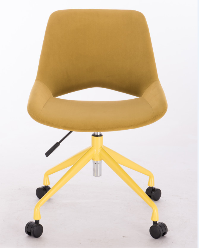 Yellow Velvet Upholstered Office Chair With Swivel Adjustable Height Leg