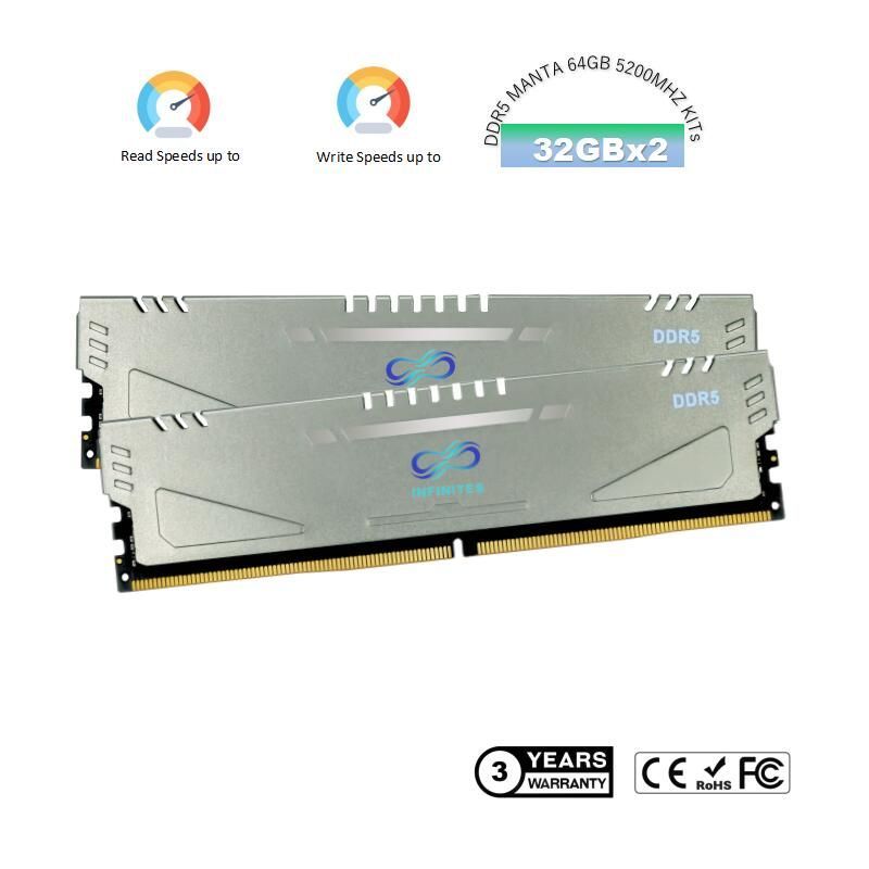 Memory Module Manta 32GB*2 16GB 64GB DDR4 5200MHz 288pins DDR5 RAM with Heat Sink