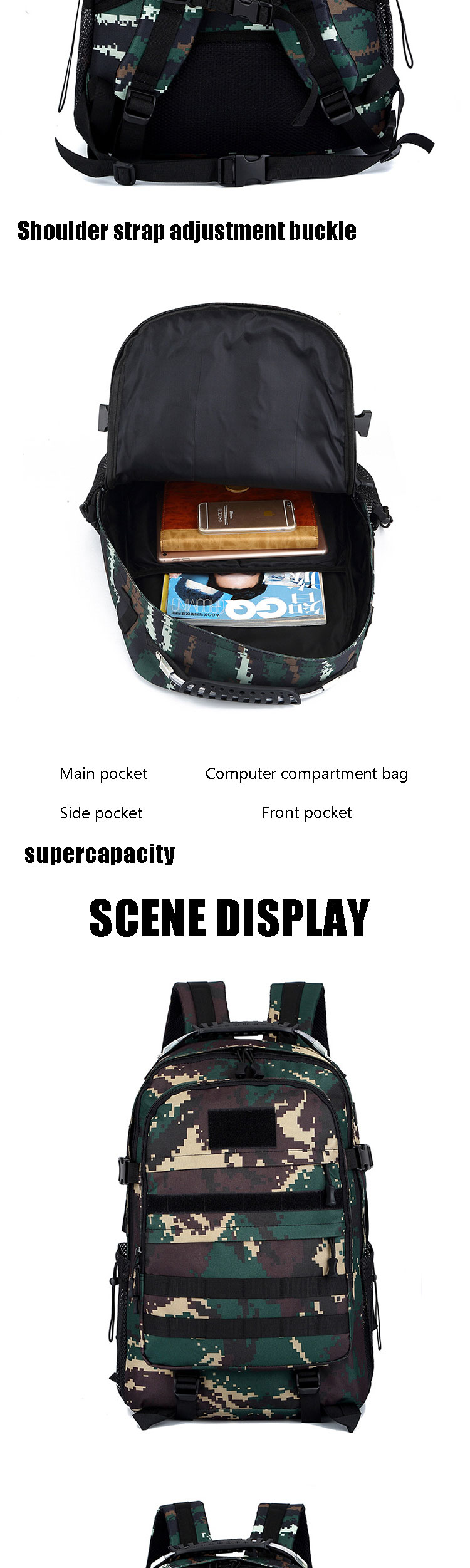 Nylon Multifunctional Travel Backpack Waterproof Sport Rucksack For Outdoor Activity