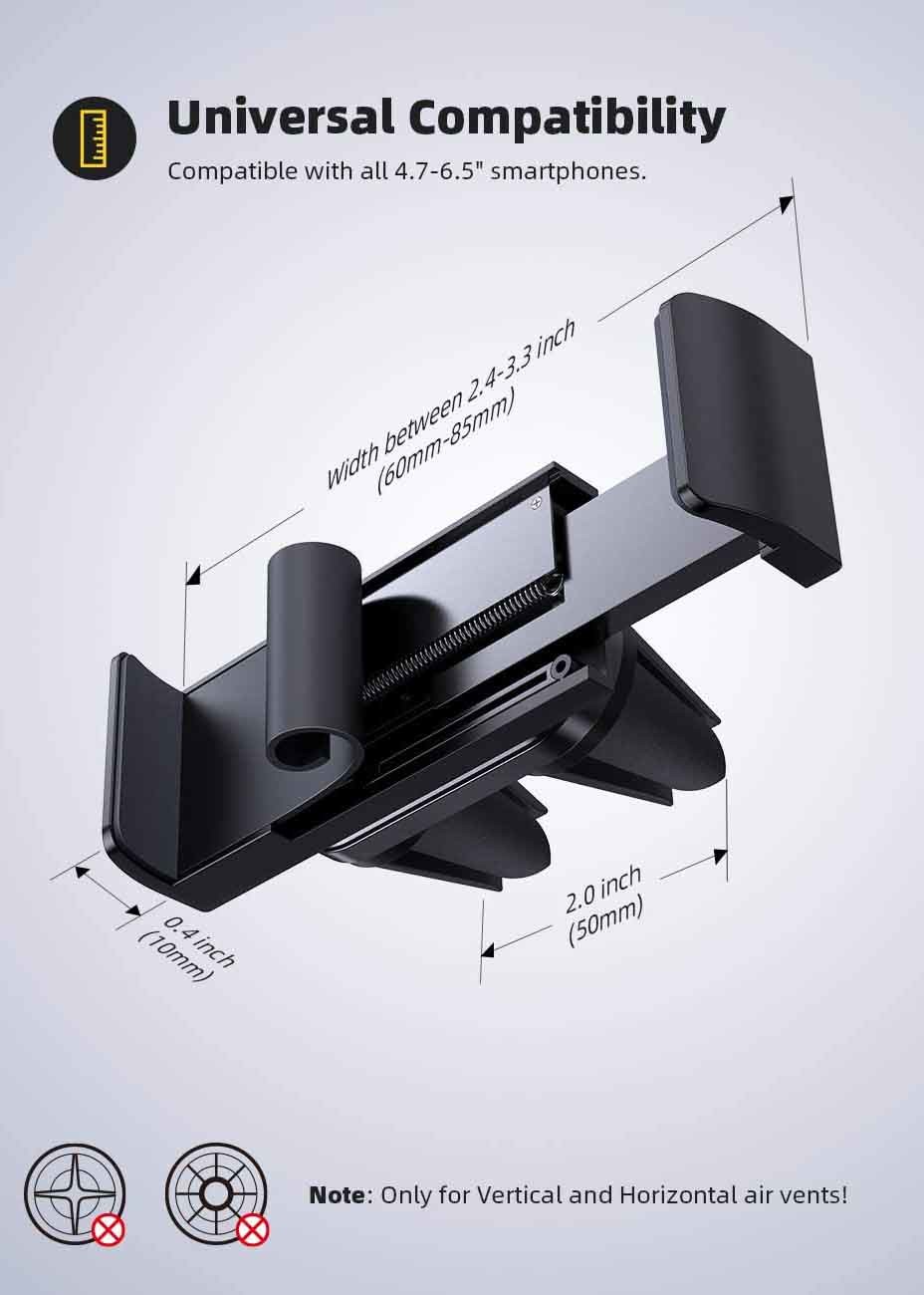 Adjustable Angle 85mm Retractable Cradle Air Vent Phone Mount For Car