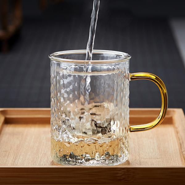 Heat Proof Pyrex Glass Tea Infuser Cup Sets With Lid Hand Blown Craft
