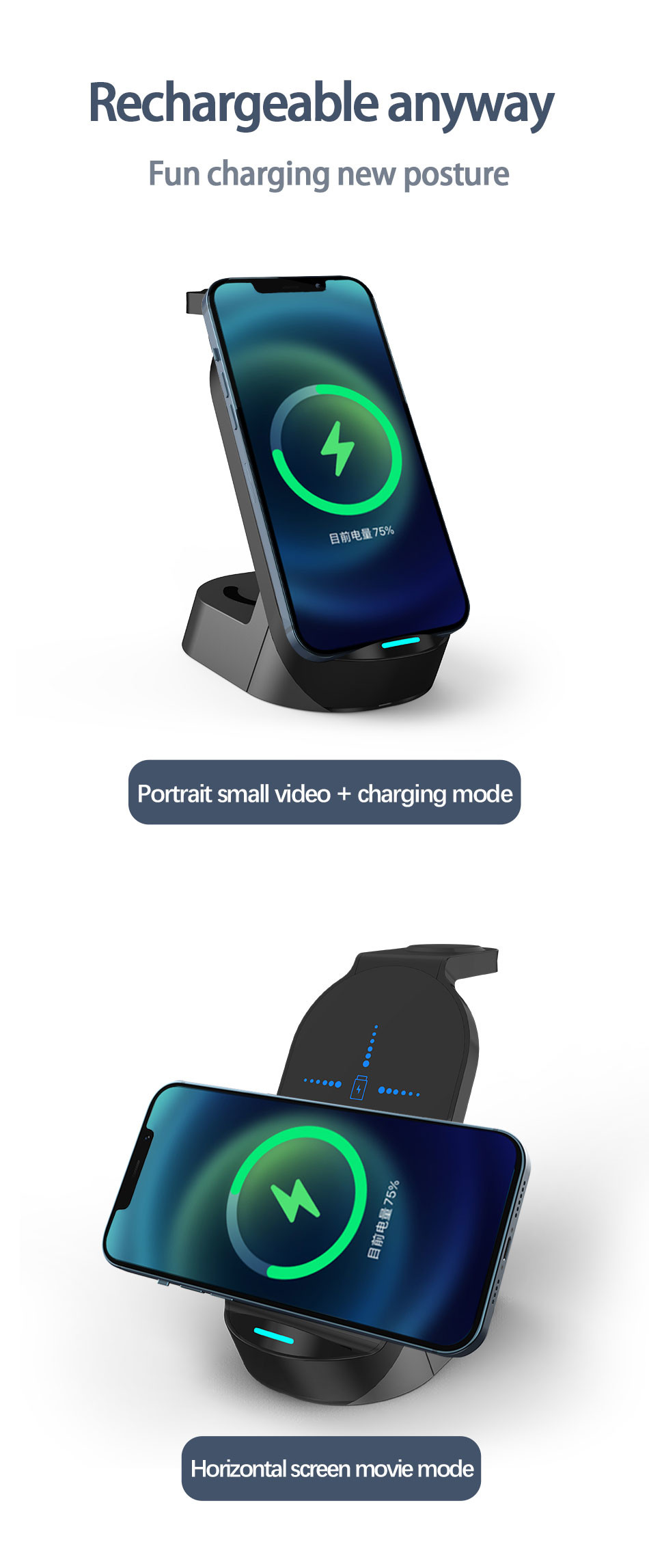 White Multifunction Wireless Charger with 1 Year Input 5V/2A