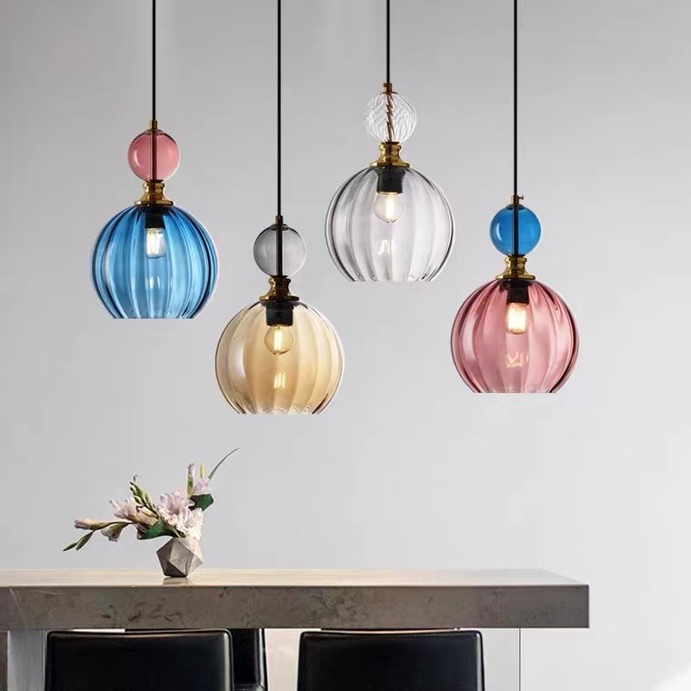 Bulb Pendant Lamp Simple Colorful Glass Lamp Holder Hanging Lamp