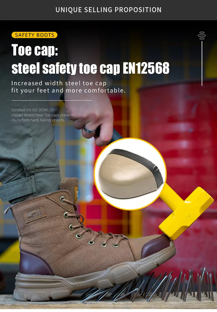 Brown Lightweight Safety Work Boots Breathable Wide Steel Toe Shoes Flexible