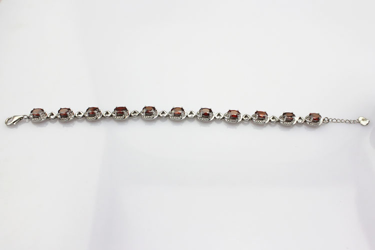 Sterling Silver 5x7mm Oval Garnet Cubic Zircon Tennis Bracelet(B06RED)