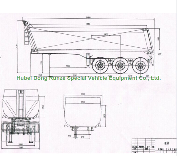 Rear Dump Truck Trailer, Tipper Semi Trailer 3 Axles Rear Tipper Semi Trailer Hydraulic 40T
