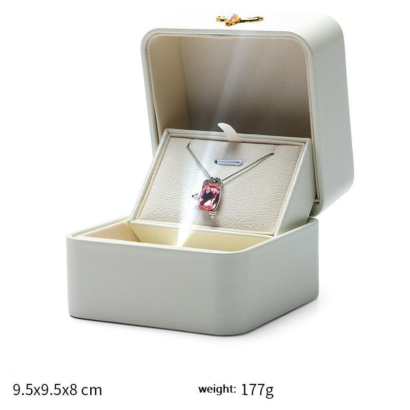 High-End Creative LED Light-Emitting Lamp Engagement Ring Display Box Single Ring Pendant Jewelry Box Gift Box Wholesale PU Leather Box