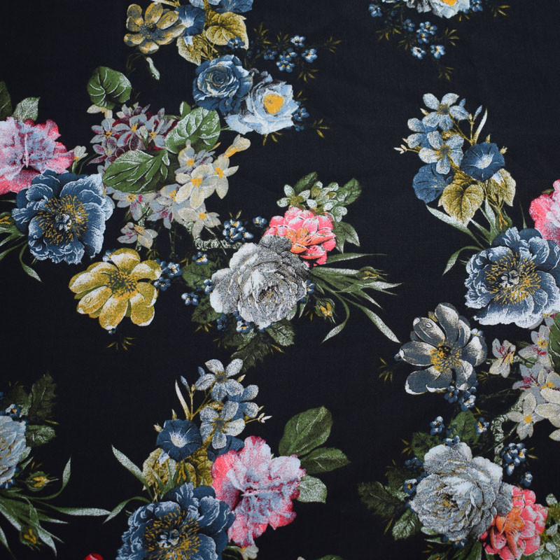 Woven Flower Viscose Fabric Texture Customized Digital Printing Light Blue Velvet