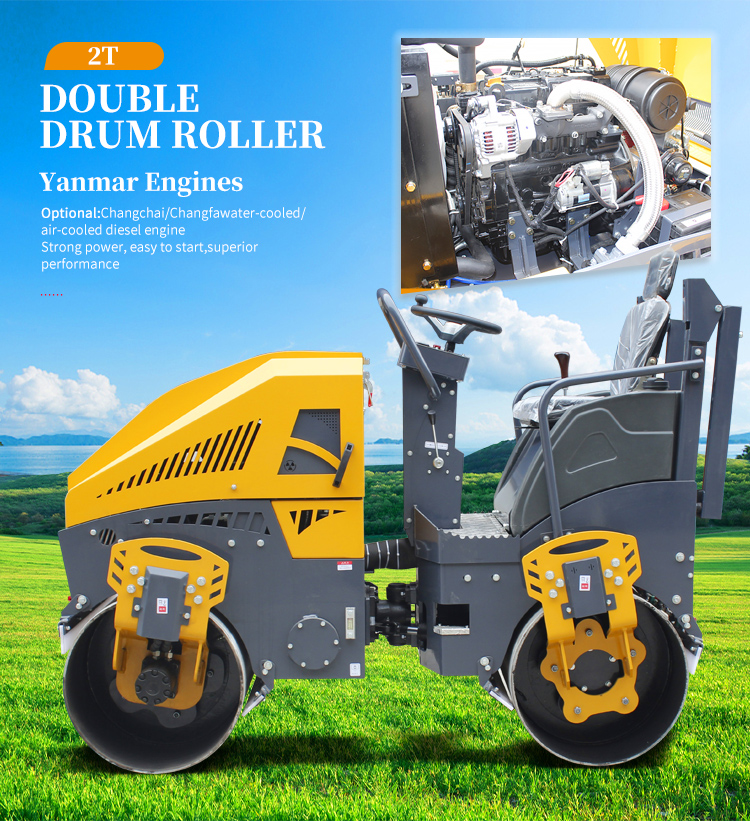 1 Ton 2T 3T Double Drum Mini Road Roller Compactor in India Excitation Frequency 70Hz