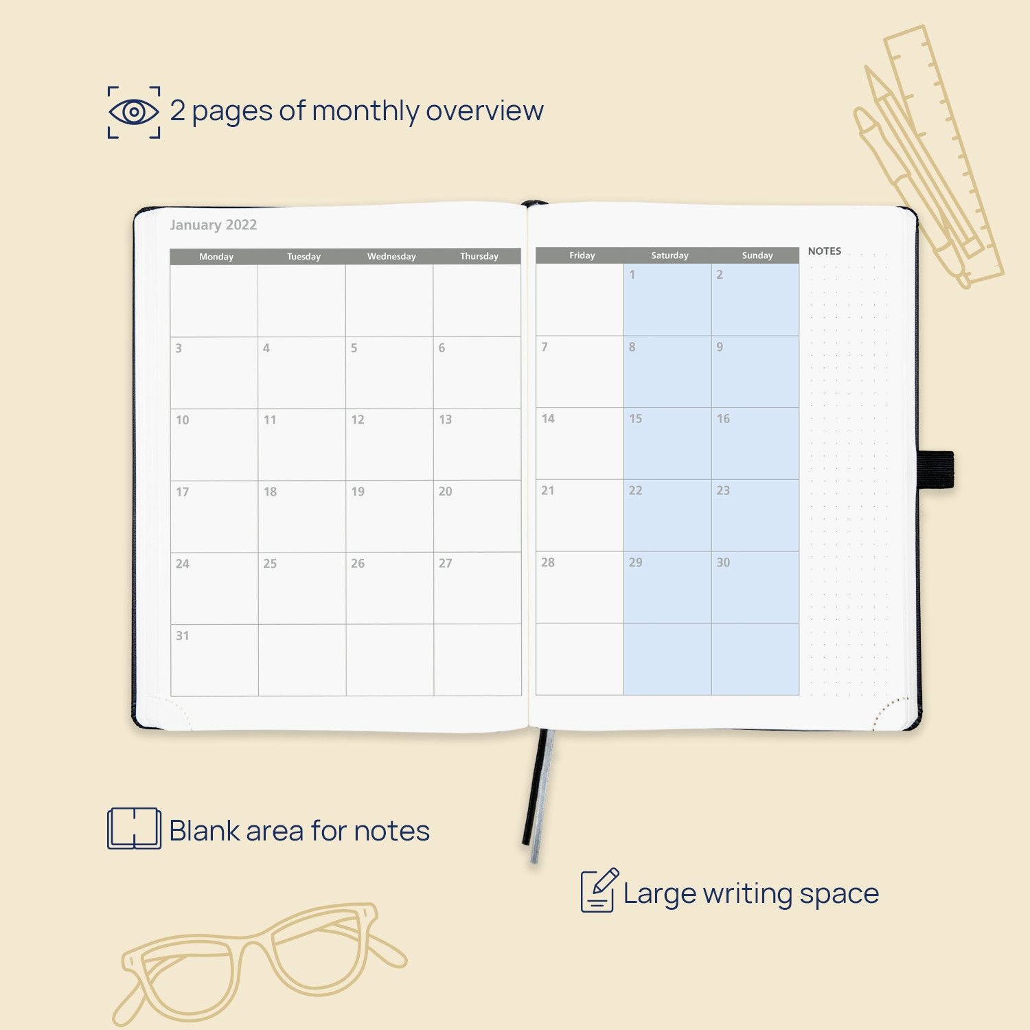Grey custom Hardback Academic Planner From Jan. 2023 To Dec. 2023