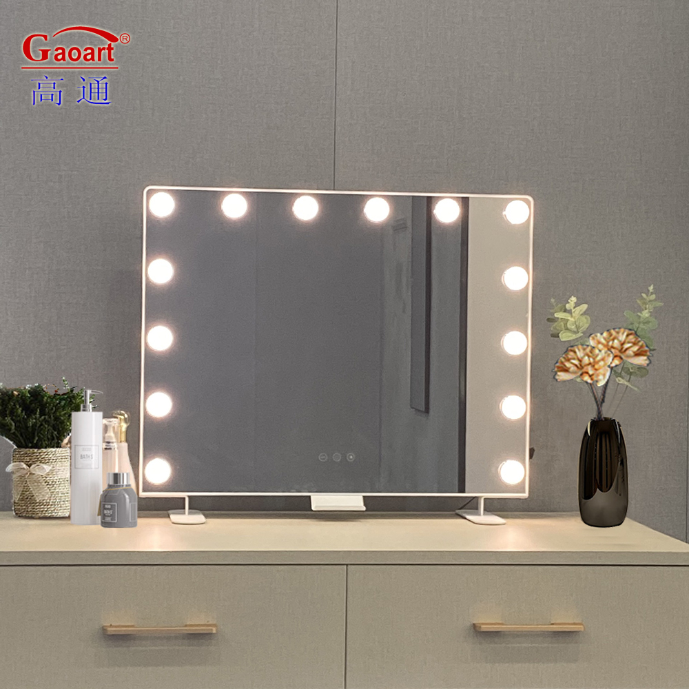 Customizable Metal and Glass Mirror Hollywood Makeup Vanity with Chrome LED Light Bulbs