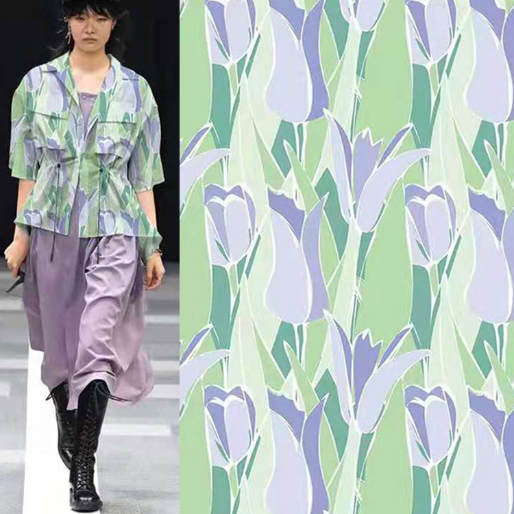 145cm Dress Cupro Viscose Fabric Stripes Flowers Chiffon Printed Fabric