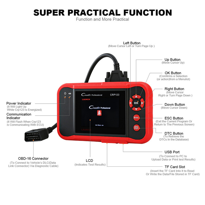 launch Creader professtional CRP 123 OBDII Code Reader Scanner 3.5' TFT LCD dIsplay CRP123 Scan tool free upgrade no Lim