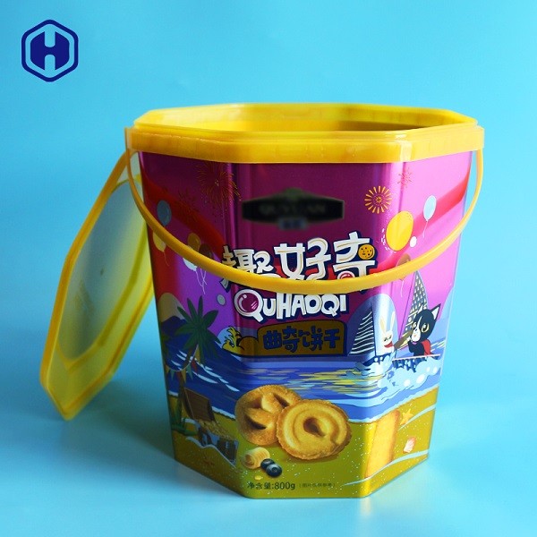 Octagon Shape IML Bucket 1.96 Gallon 8.25L Plastic Biscuit Containers