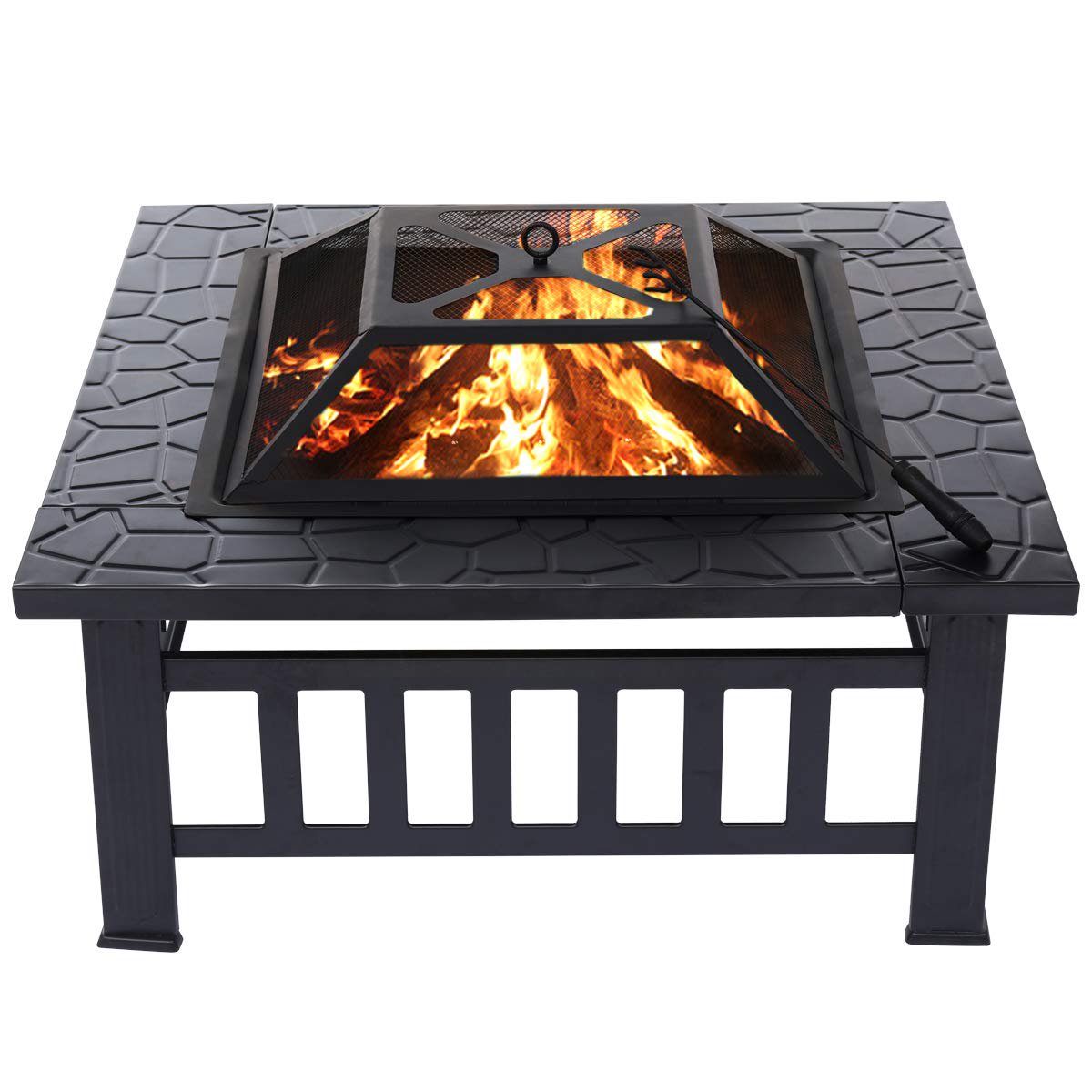 Outdoor Heating Square Fire Pit 32 Inch for Patio Backyard Garden High Satisfaction