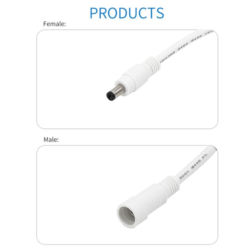 Customizable Male To Female DC Power Cable With Jack Socket Connector