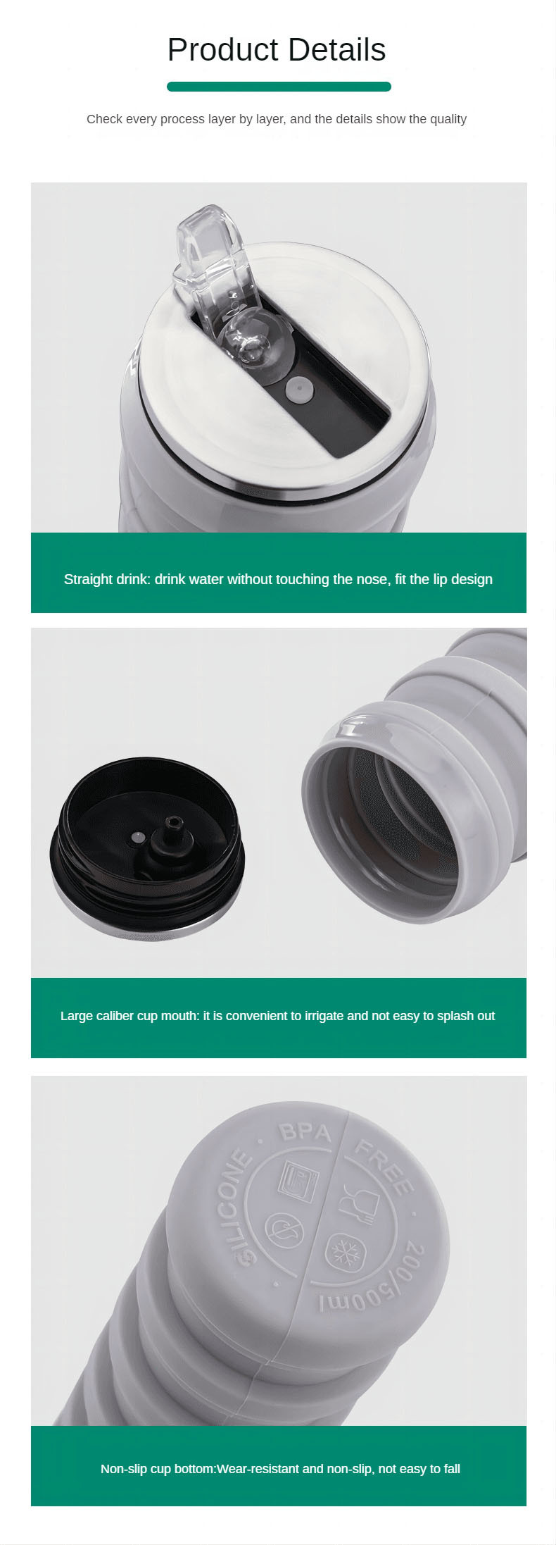 Folding Silica Gel Water Bottle 480ml Collapsible Silicone Coffee Mug