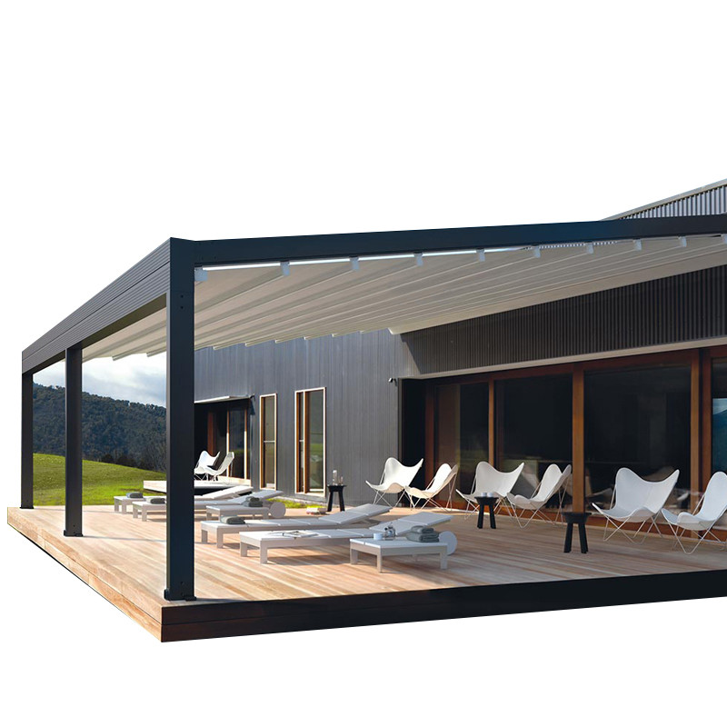 Remote Control Retractable Garden Awning Alunimium Gazebo Side Screen With Led Lights