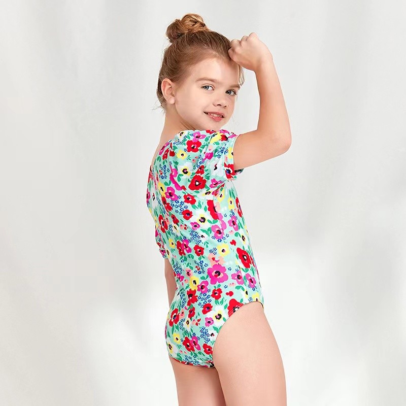 Cotton Short Sleeved Swimsuit Girls Children