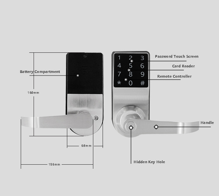 Digital Electronic Keypad Door Lock Code Card Remote Control Elgant Acrylic Touch Screen