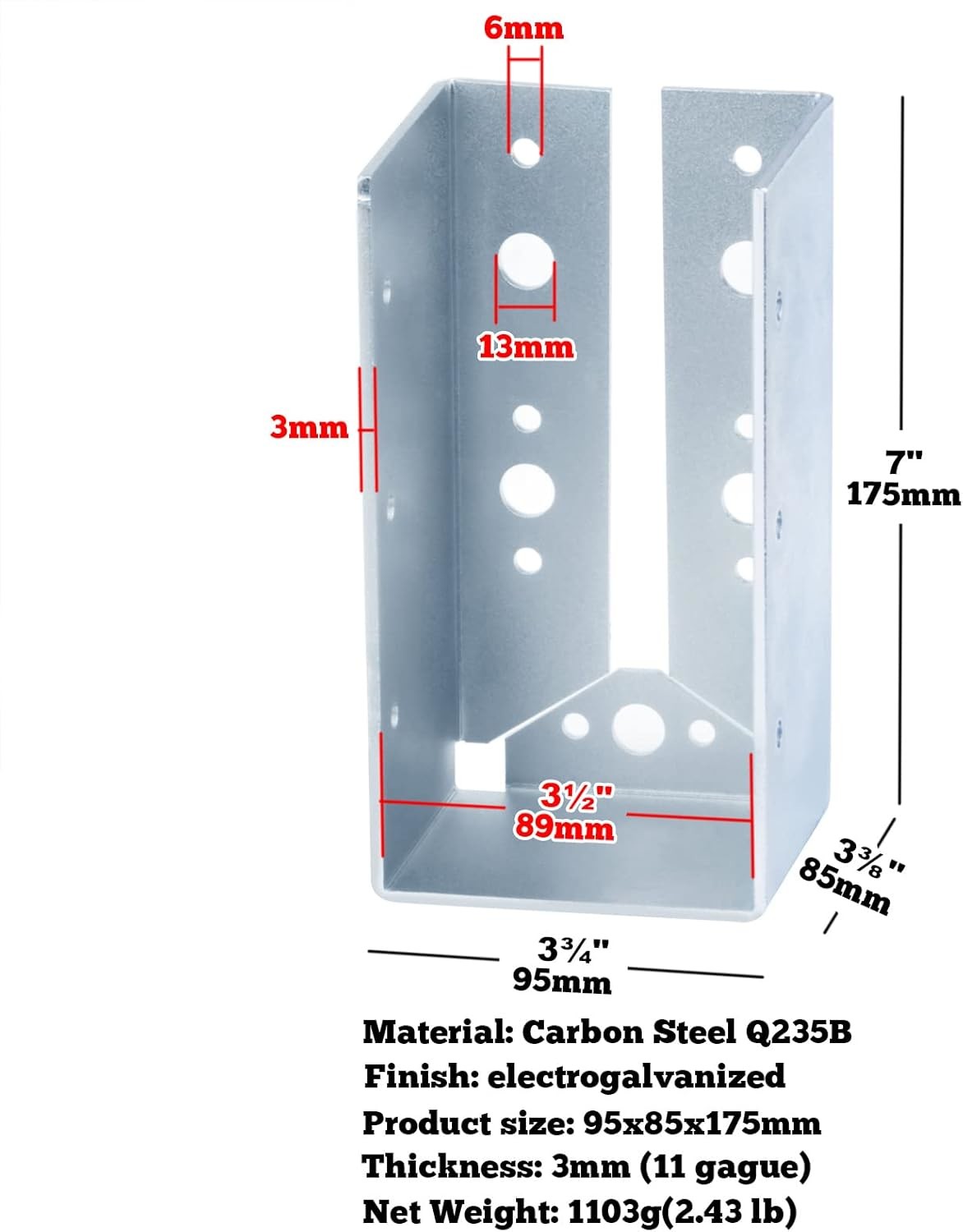 4x8 Concealed Flange Joist Hangers Thickness 3mm 11 Gauge Steel For 4x8 Post
