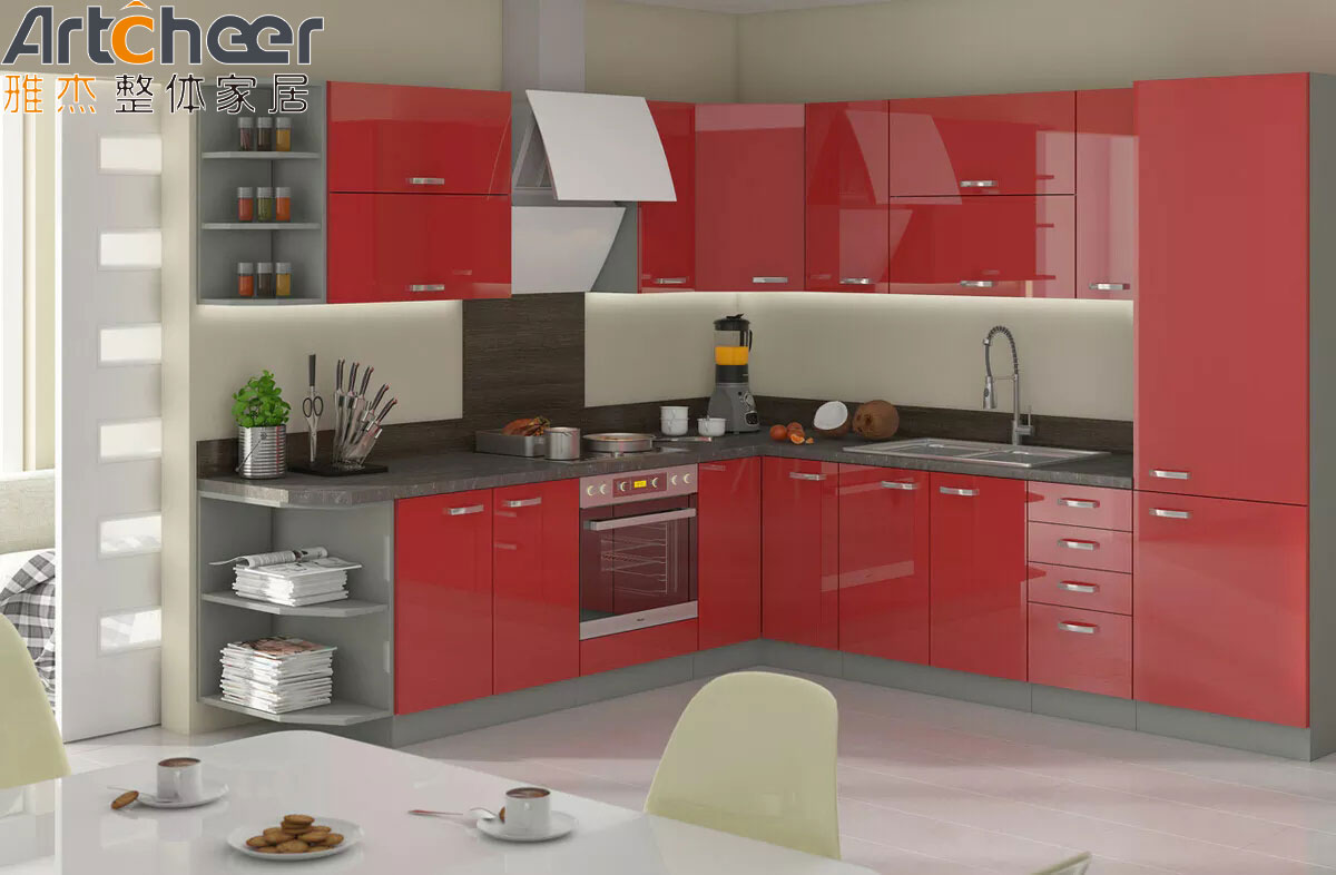 Villa Kitchen Granite Top Cupboard with Beveled Edge Countertop and E0 Grade Material