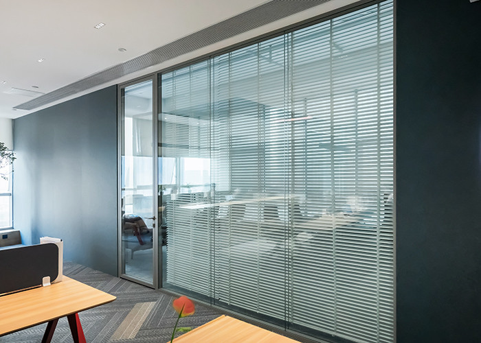 Glass Partition Wall With Smart Electric Louver Partitions For Modern Spaces Electric Blinds