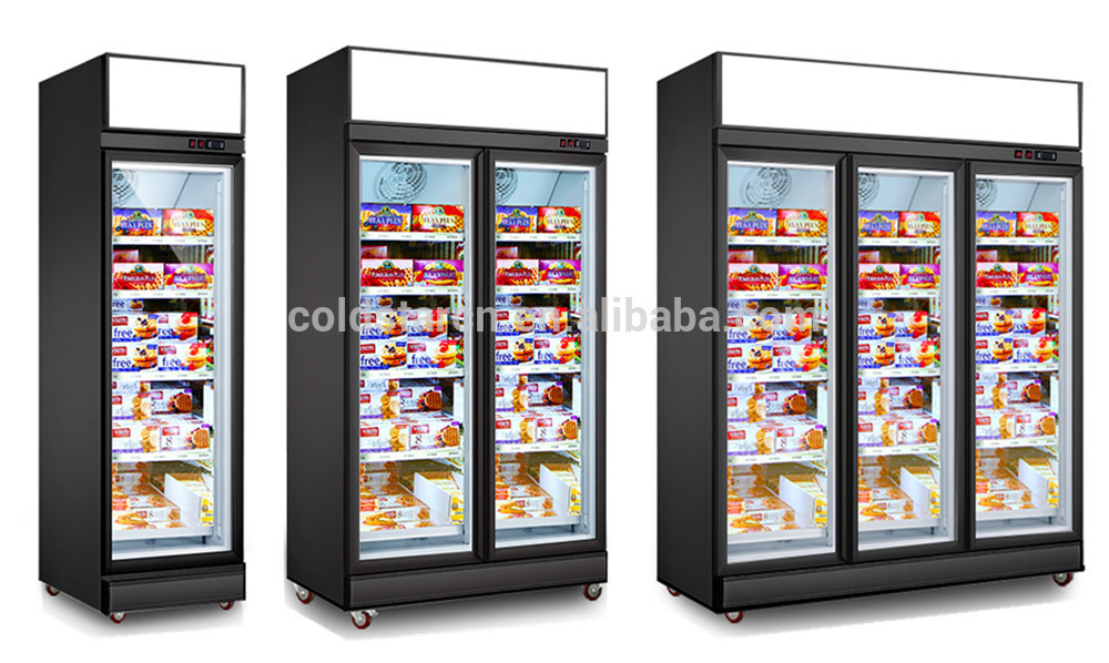Top Mounted Commercial Glass Freezer With Automatic Drain Water Evaporating System