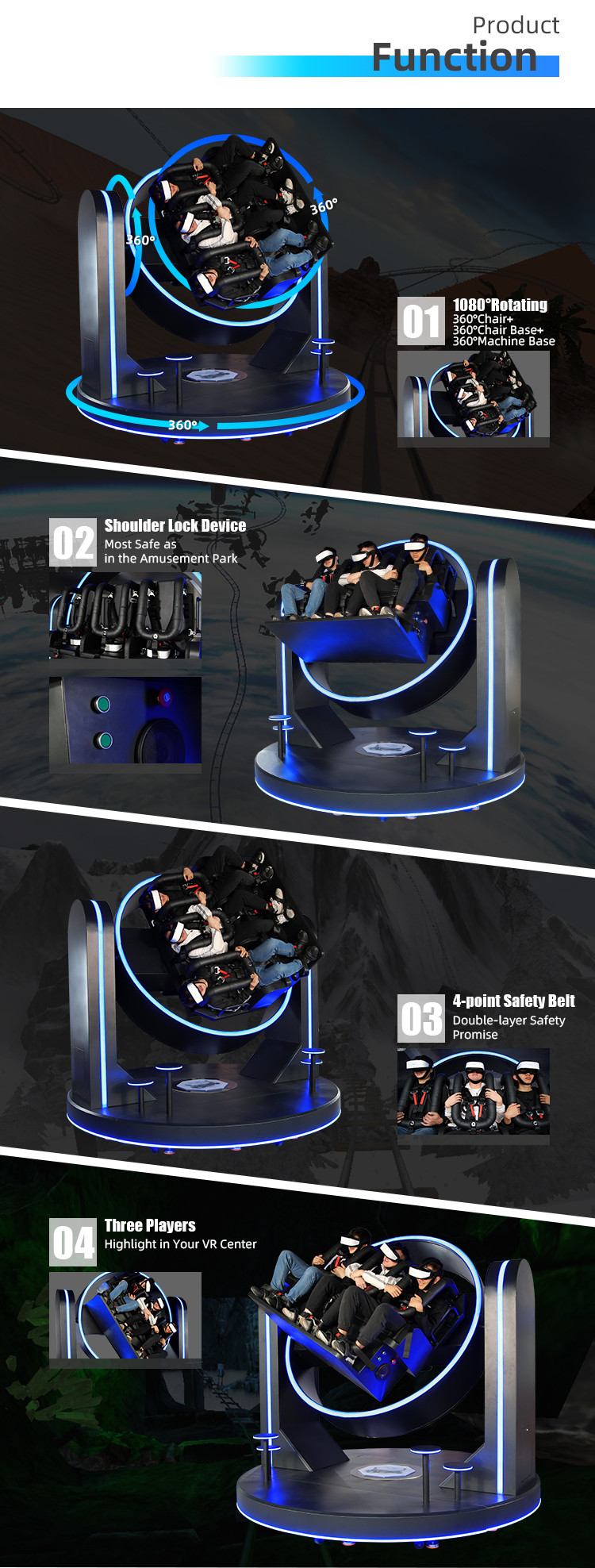 300kgs Load 360 Virtual Reality Simulator Chair 9D VR Roller Coaster