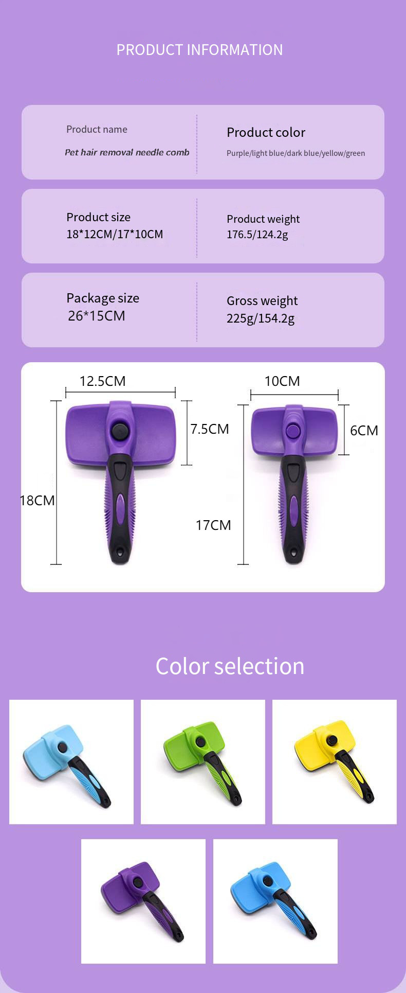 Pet Hair Removal Needle Comb Dog Massage Comb Brush Cat Grooming And Cleaning Supplies