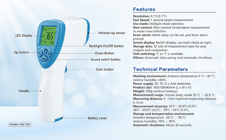 Body Medical Digital Infrared Thermometer Gun Non Contact for Household