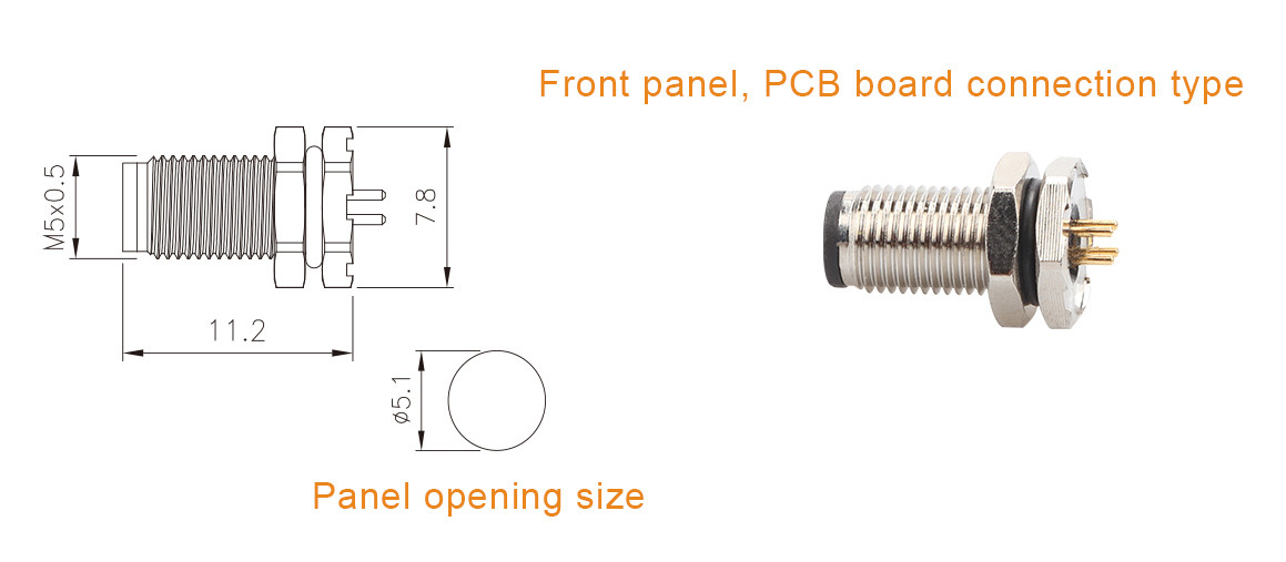 Circular Connector M5 code-A Waterproof Series Panel Flange PCB Male Socket Support 3-core and 4-core customization IP67