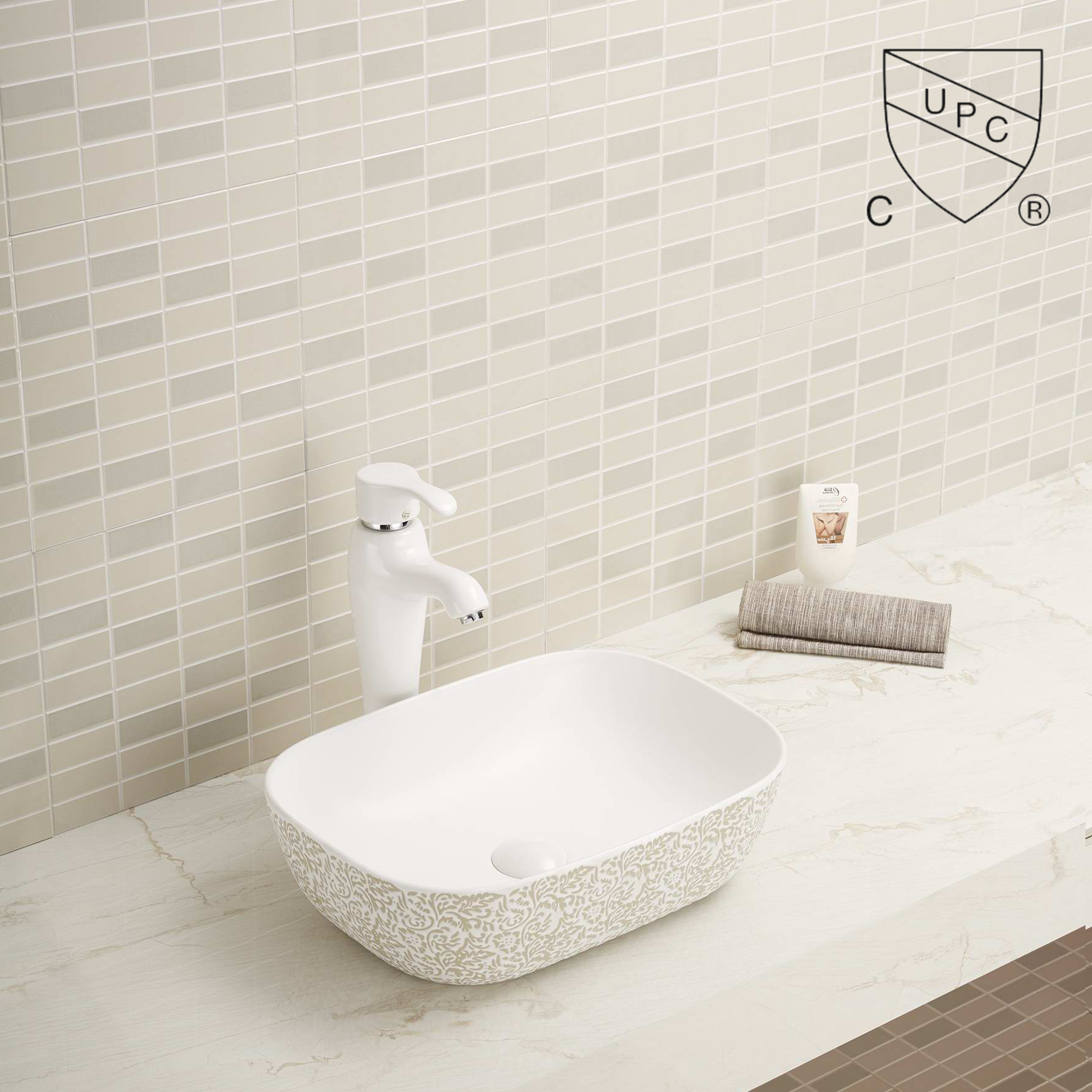 Solid Counter Top Bathroom Sink White Matt Glaze Color Ensure Smooth Surface