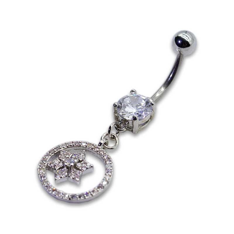 Silver Barbell Belly Button Piercings Jewelry 10mm Zircons Flower Dangle surgical steel