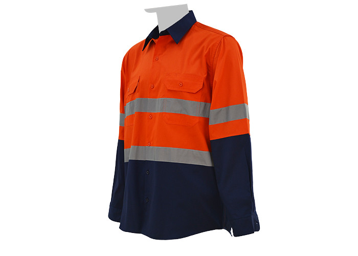 Contrast Colors Hi Vis Waterproof Workwear , Comfortable Safety Work Shirts