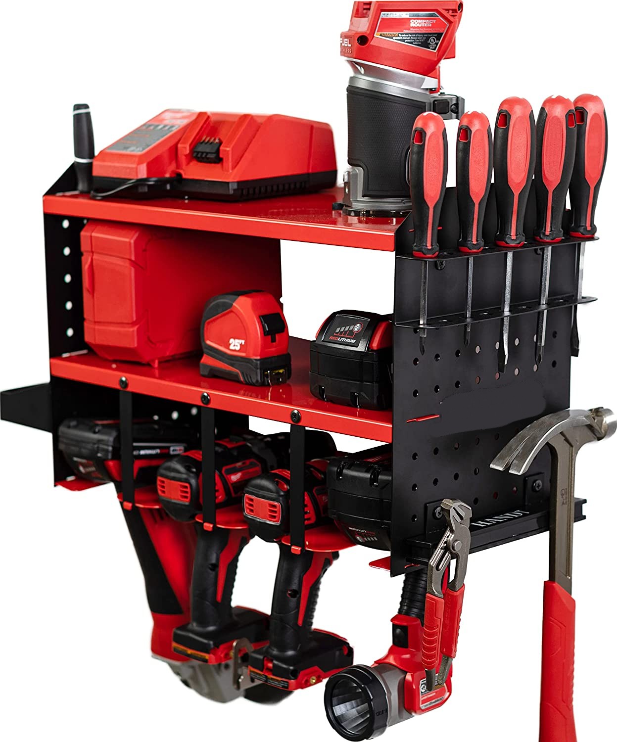 Logo Shape Pegboard Power Tool Organizer with 5 Drill Slots and Screwdriver Holder
