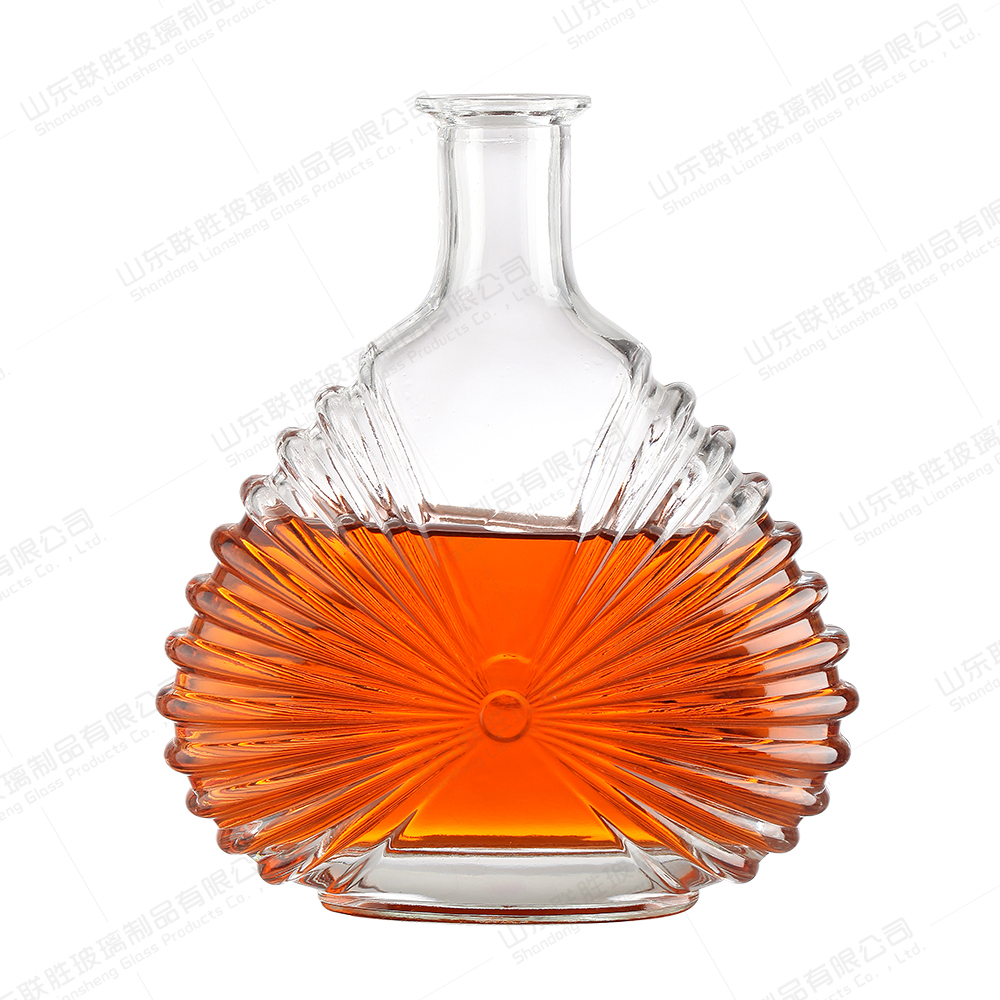 Clear Glass Bottle with Cork 750ml 1000ml Flat Carved Artistic Base Material Glass