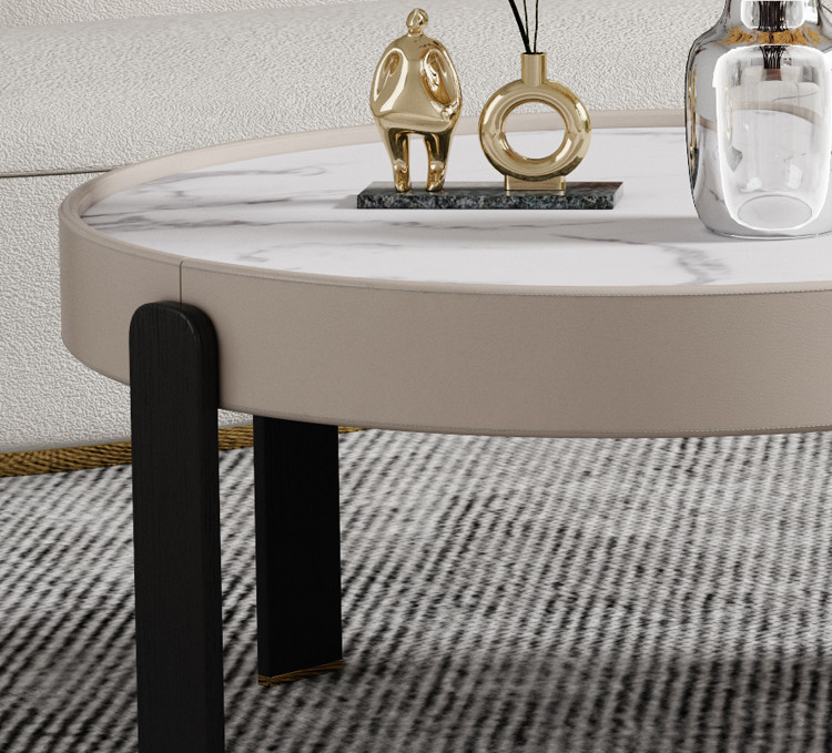 PU Wood Minimalist Marble Coffee Table Set 45cm For Living Room