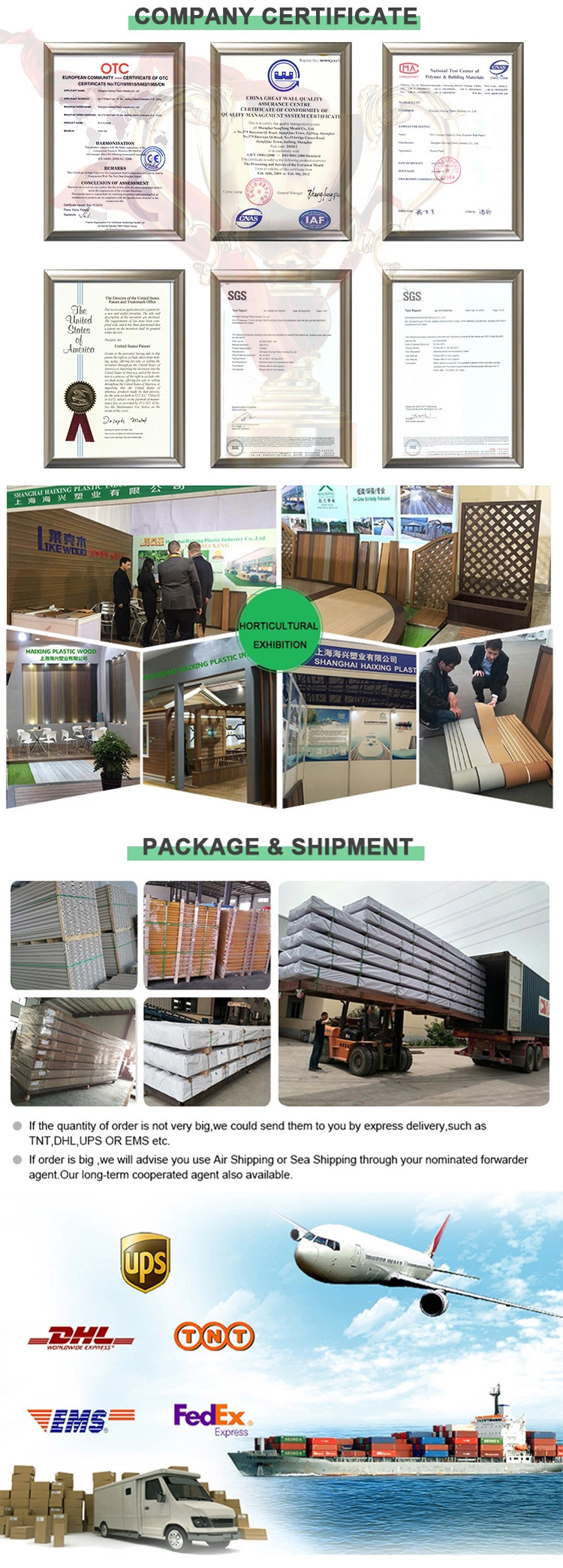 Brown Covered Elastic Plastic and PVC Core Inside Garden Solid Grooved Composite Flooring for Outdoor Balcony