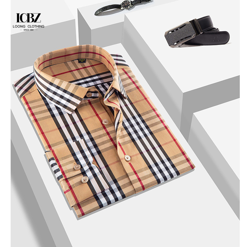 Striped Plaid No Ironing Spread GSM Couple Matching Men's Formal Button Up Cotton Dress Shirt