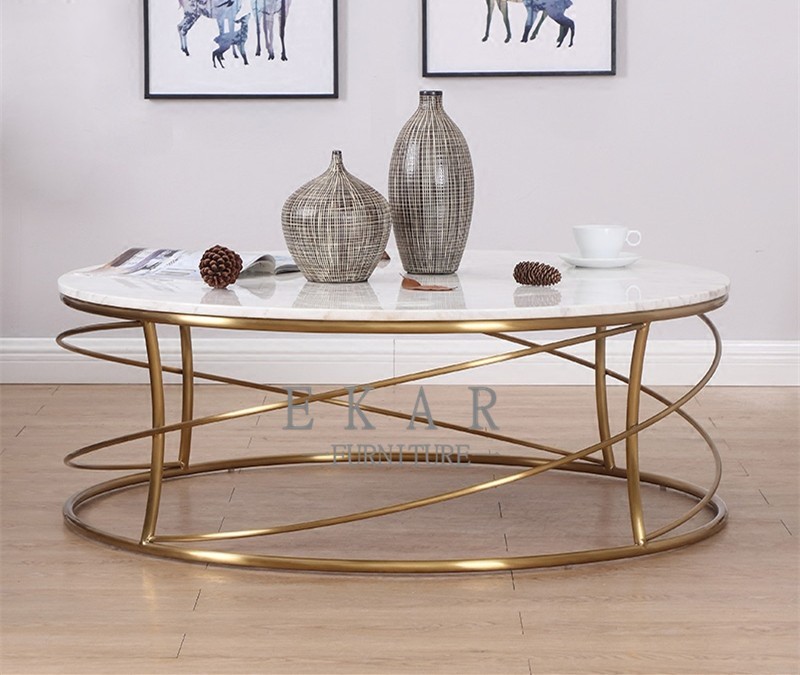 Modern Design Metal Base Marble Coffee Table Set