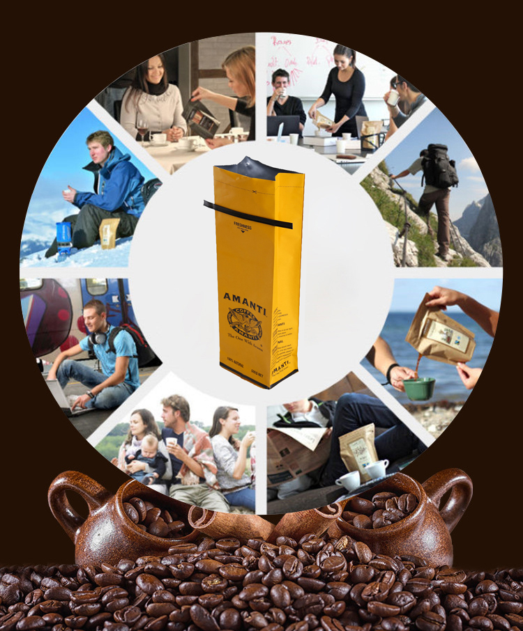 Wholesale Side Gusset Quad Sealed Aluminum Foil Custom Printing Coffee Bag With Valve